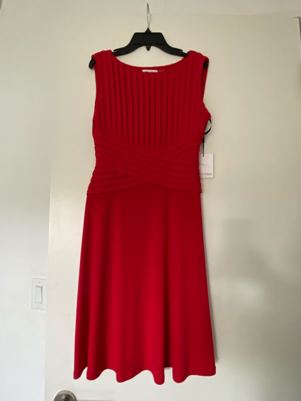 Calvin Klein Red Pleated Bodice A-Line Dress NWT